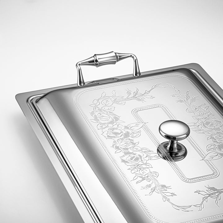 Almarjan 45 CM Lea Collection Stainless Steel Rectangle Serving Tray With Cover Silver - STS2051271