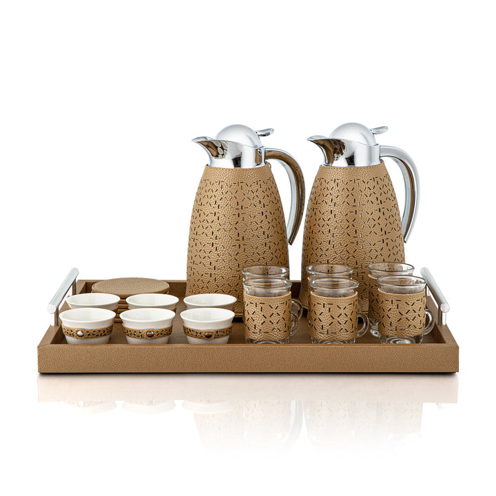 Almarjan 21 Pieces Leather Collection Tea Set Gold & Silver - TRHL-5