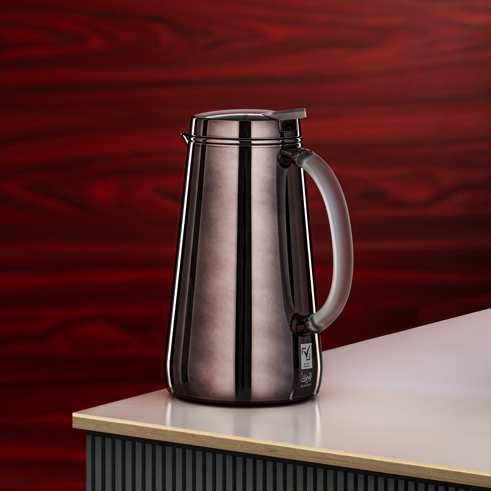 Almarjan Vacuum Flask Metal 0.7 Liter Gun Black with Frost Handle (VOP-700 E10Y15) – Elegant Serving | Ramadan & Gatherings