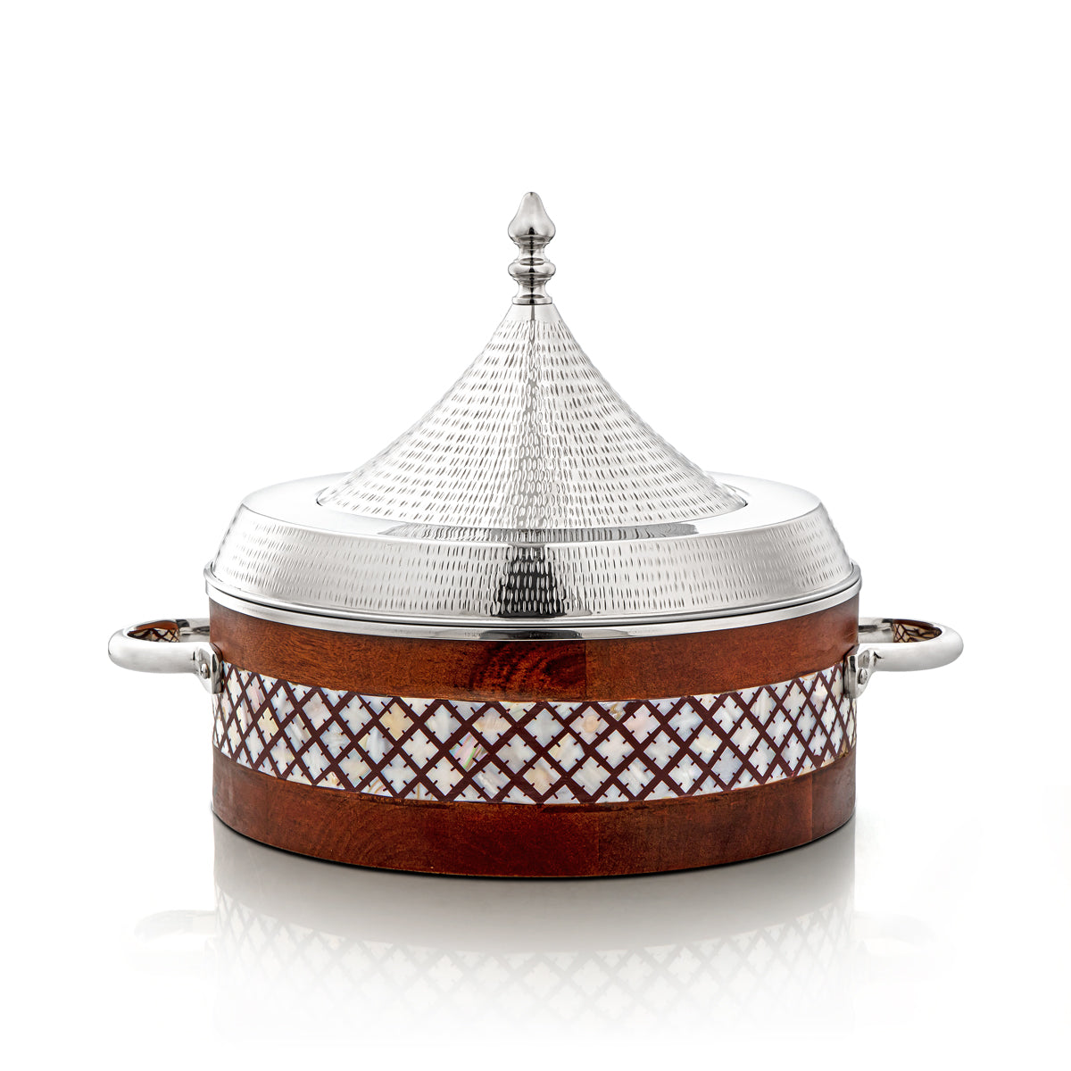 Almarjan 35 CM Stainless Steel Hot Pot Wood & Silver - MD-2928A-G