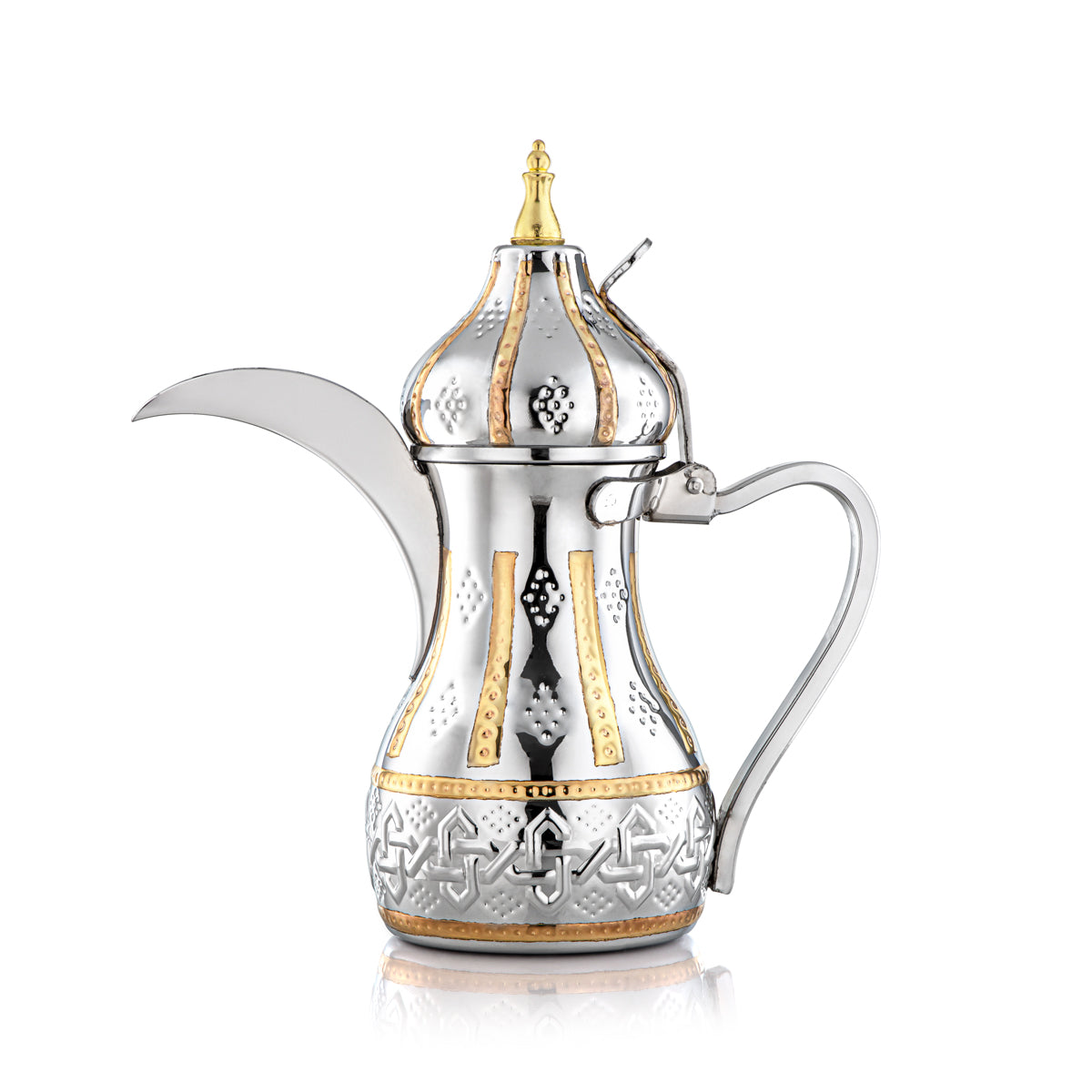 Almarjan 1 Liter Sahara Collection Stainless Steel Dallah Silver & Gold - STS0010980