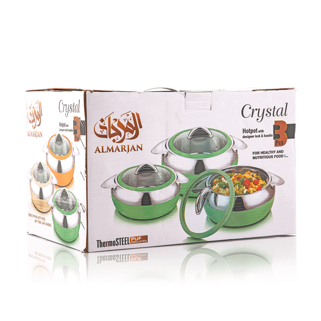 Almarjan 3 Pieces Crystal Collection Plastic Hot Pot Green - CRYSTAL GREEN