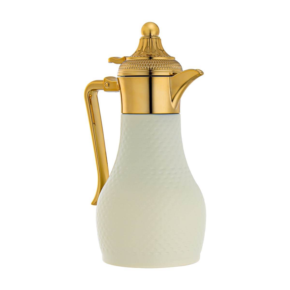 Almarjan 0.6 Liter Stainless Steel Double Wal Hammered Collection Vacuum Tea Dallah White & Gold - SUT/H-060-MIVG